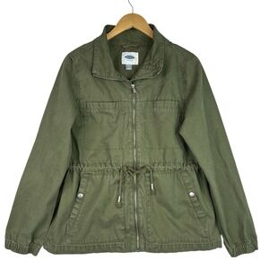 Old Navy Olive Green Utility Jacket Military Anorak Full Zip Drawstring Waist Si
